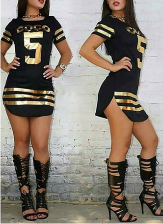 Athletic Themed Metallic Stripes Mini Dress